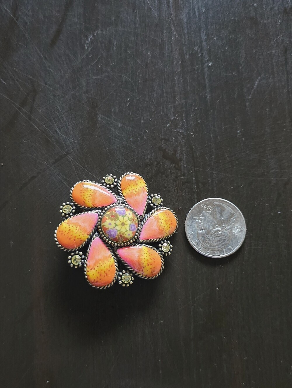 Colorful Vintage Floral Brooch - Picture 4 of 4